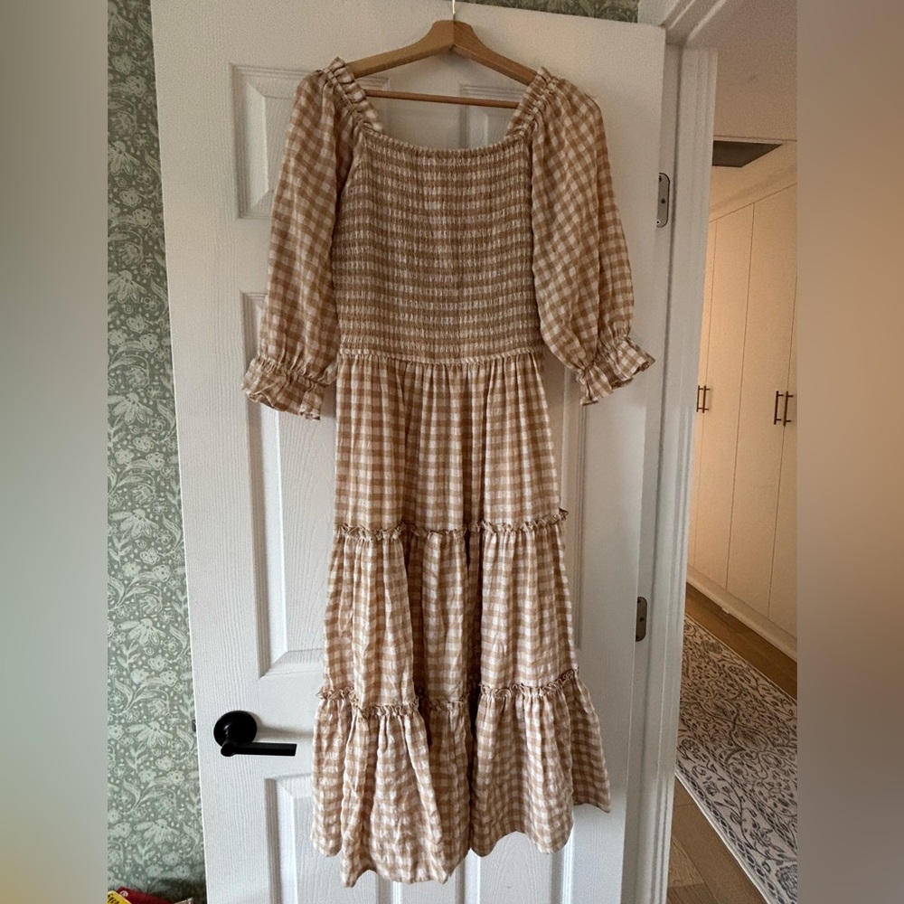Ivy City Co Tan and White Ruffled Tiered Maxi Dress - Picture 3 of 6